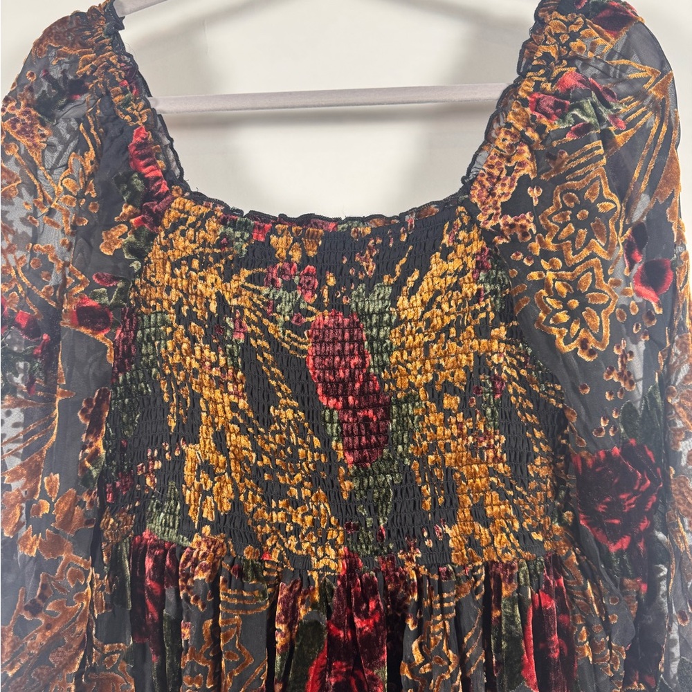 Baltic Born Women Maxi Dress SMALL Velvet Burnout Milkmaid Renaissance Smocked - Picture 10 of 16